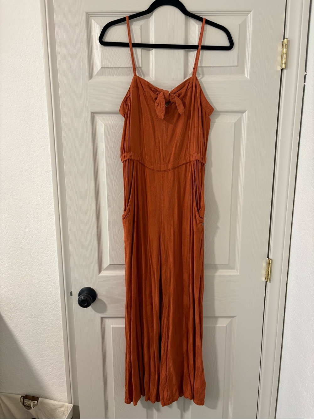 Roxy Womens Jumpsuit Romper Sleeveless Tie Front Flowy Beach Orange Terracotta M